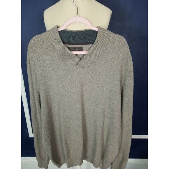 Tasso Elba Men's Sweater XL Brown  Shawl Collar 100% Cotton Pullover - Picture 1 of 4